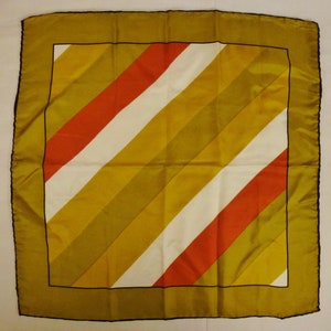 DAMON Silk SCARF, Men Designer scarf, diagonal stripes, 18 1/2 x 18 1/2 in square ,gold brow3n orange white, great condition