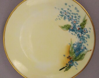 PLATE Bavaria Hutschereuther J H R Selb Porcelana olvídame no flor pintada a mano 6 pulgadas de diámetro