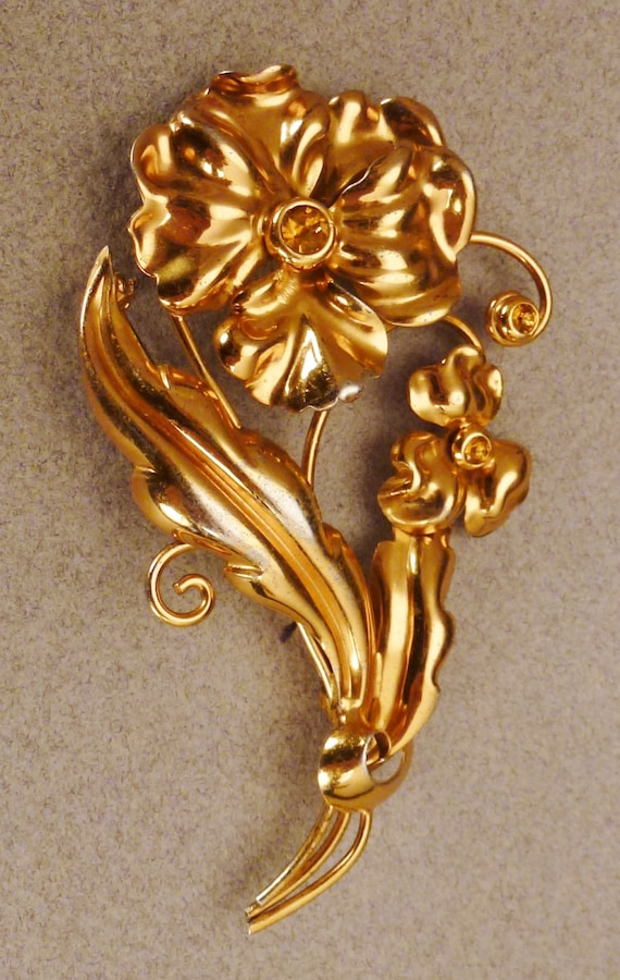 Art NOUVEAU PANSY Flower  Brooch Sterling Gold pla