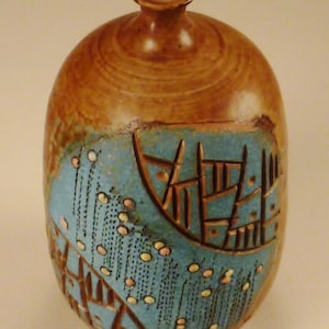 VASE Moderne STUDIO Ceramic Brown and Turquoisecolors  textured glaze 5 x 3 inches