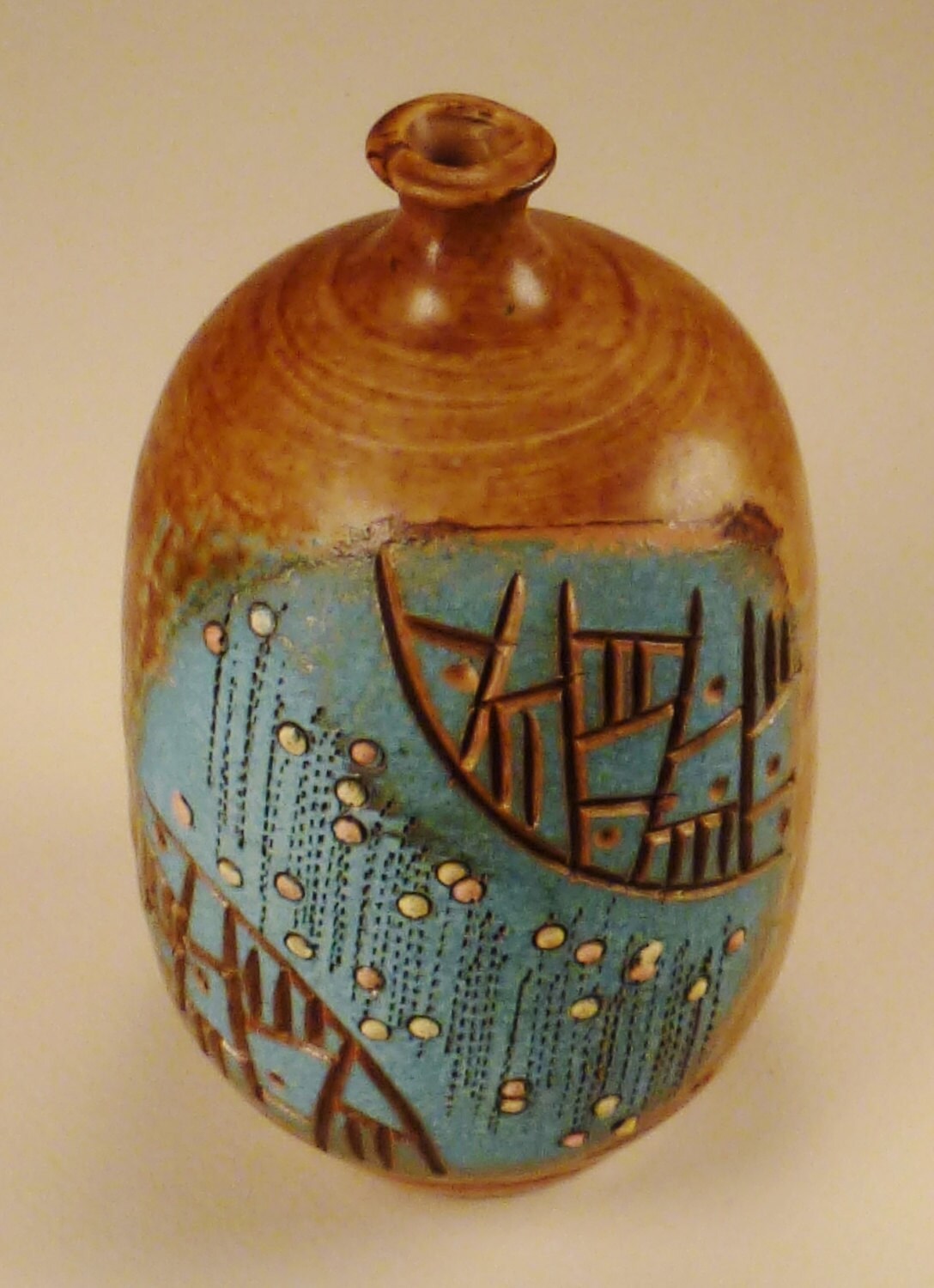 VASE Moderne STUDIO セラミック ブラウンとターコイズカラー