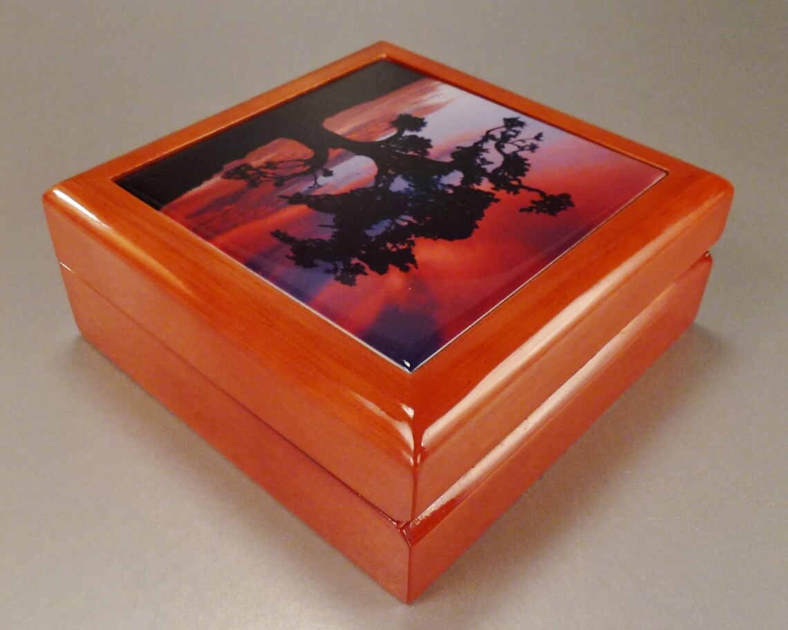 LAQUER Jewelry Box TILE Ceramic Landscape Design Handpainted Etsy