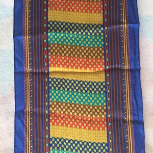 KENZO Designer, SCARF LONG Silk scarf 1970s mint, 10 X56 in. brilliant colors, Japan 1970s image 2