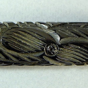 vintage BAKELITE Carved brooch pin floral long 3 x 1 black