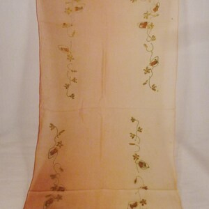 Vintage Silk SCARF VIOLETS Handpainted Copper and Gold Oganza Gauze Two tone beige Long 38X16 image 2