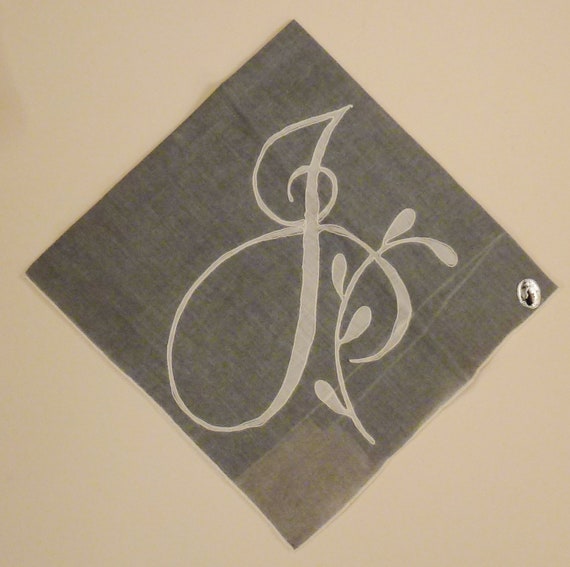 Vintage MADEIRA, handkerchief Initial G, Gray wit… - image 1