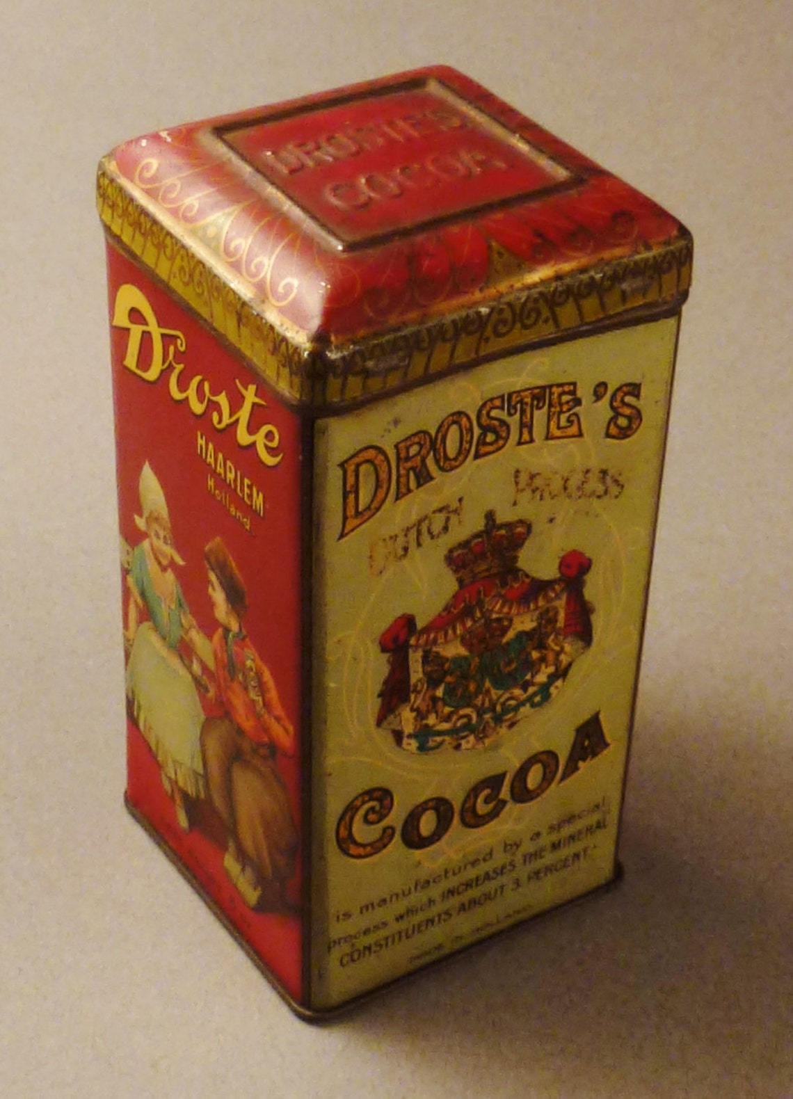 Vintage DROSTE HOLLAND Colorful Tin Hinged Cover Great Condition App 2 ...