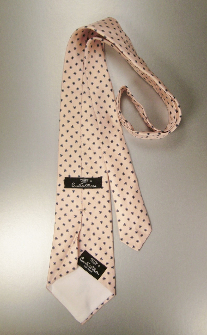 Designer COUNTESS MARA Neck TIE Silk Dots Design 1980s Silk Satin 58 in long C M Logo