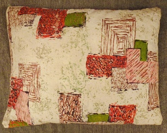 Retro ATOMIC Age Barkcloth Textile MINT Pillow  18 x 12 White background Pink Green  Brown Gray