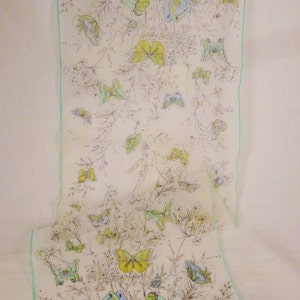 Vintage SILK SCARF BUTTERFLIES Long gauge organza 43 x 12.5 great condition Spring colors image 2