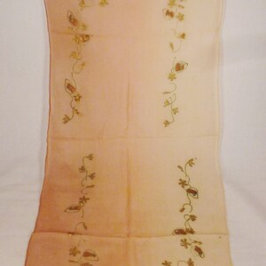 Vintage Silk SCARF VIOLETS Handpainted Copper and Gold Oganza Gauze Two tone beige Long 38X16 image 1