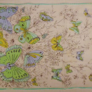 Vintage SILK SCARF BUTTERFLIES Long gauge organza 43 x 12.5 great condition Spring colors image 3