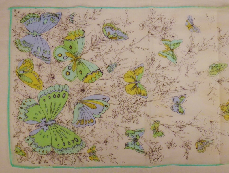 Vintage SILK SCARF BUTTERFLIES Long gauge organza 43 x 12.5 great condition Spring colors image 3