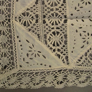 LACE Runner Cutout White open work and linen crochet Embroidered Floral Folk Art Openwork 54 x 17 image 4