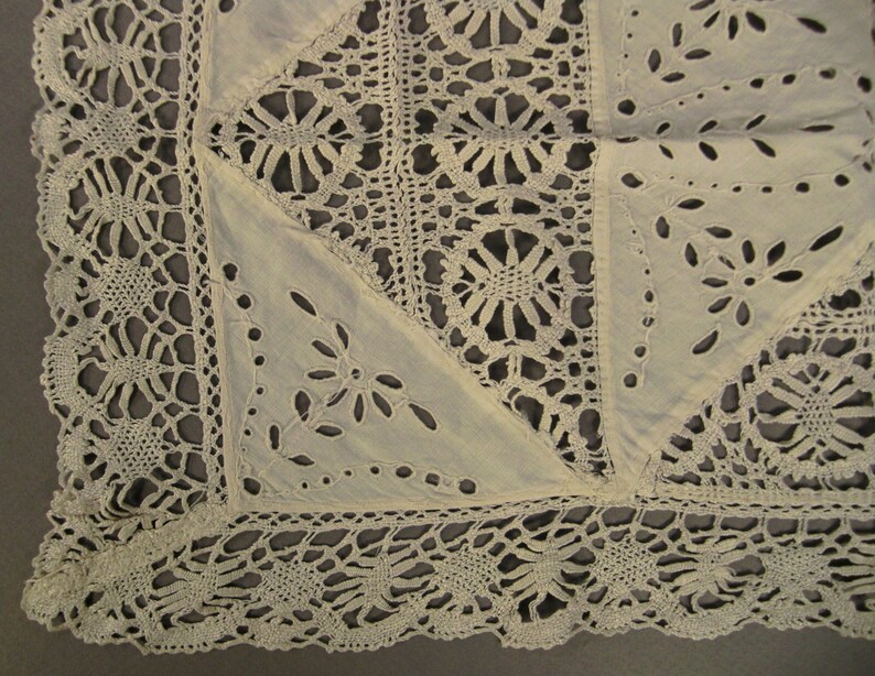 LACE Runner Cutout White open work and linen crochet Embroidered Floral Folk Art Openwork 54 x 17 image 4