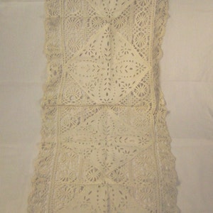 LACE Runner Cutout White open work and linen crochet Embroidered Floral Folk Art Openwork 54 x 17 image 5