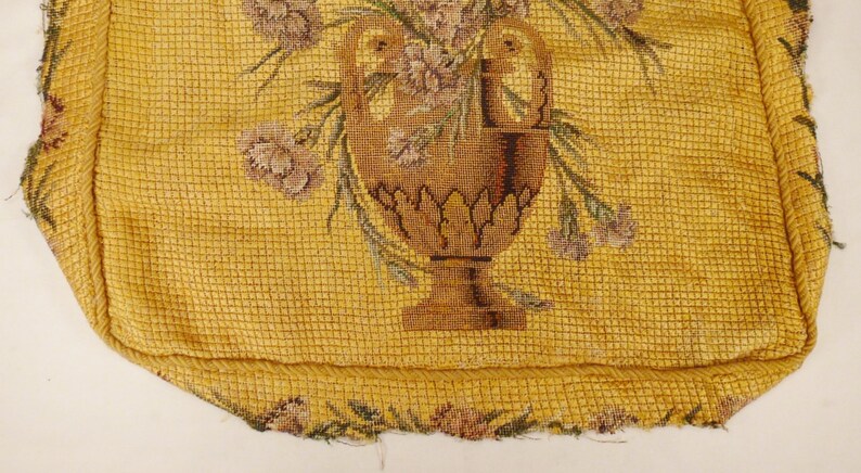 ANTIQUE FRENCH PETIT Point Needlepoint Chair Cover All silk floss threads Carnations on canvas Stunning 20 x 19 image 4