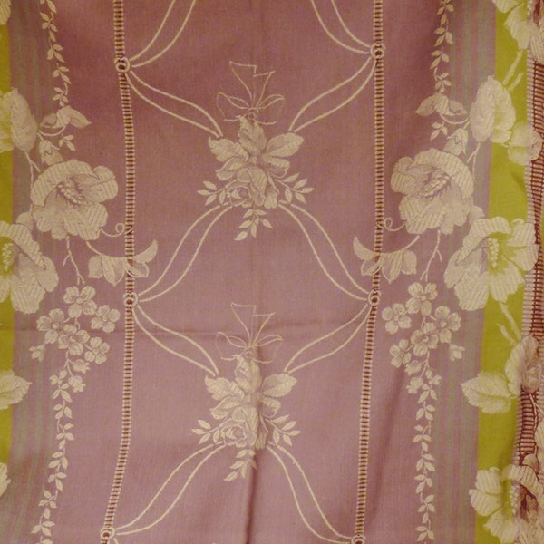 TEXTILE DAMASK Purple and Greeen Coverlet  Bedspread  yardage panell white Flowers  162x56