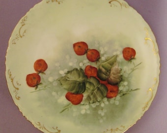 BAVARIA Plate STRAWBERRIES Sweet meat DISH Gold Red green and white app 8 in diam Germany