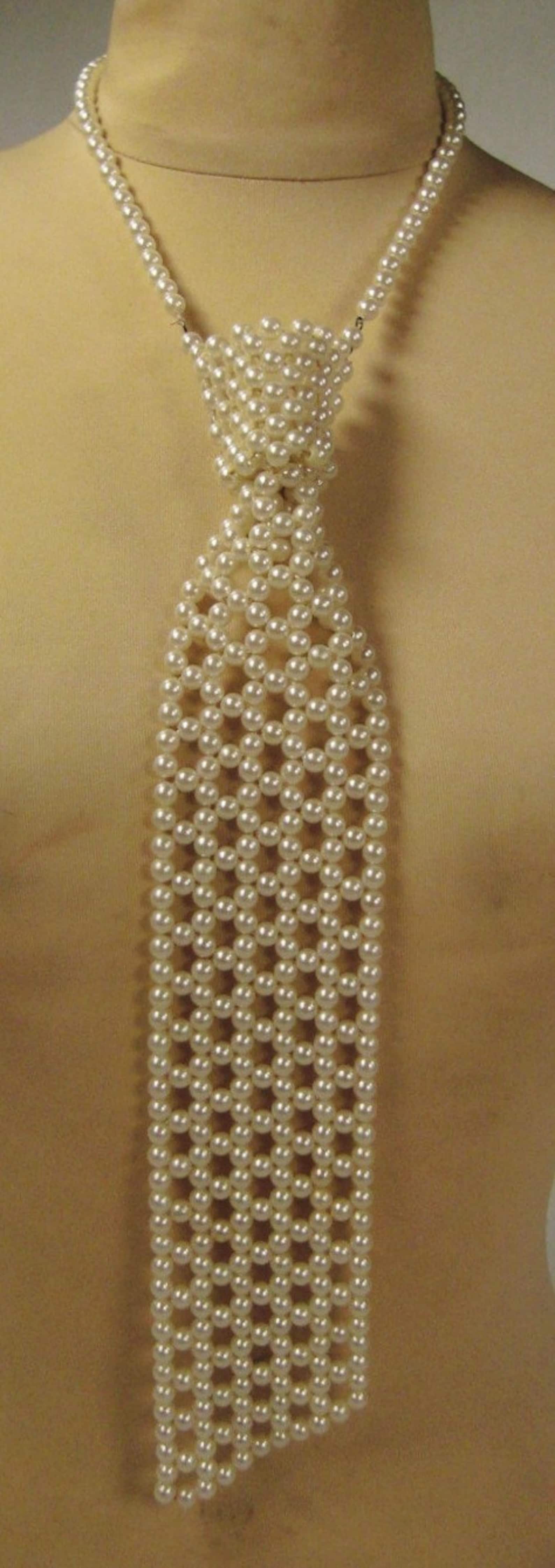 PEARL Necktie Necklace unusual woven faux pearls costume TIE Etsy