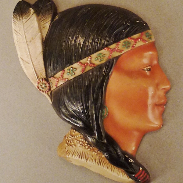 INDIAN MAIDEN, Plaster casting, 1941. Polychrome, Southwestern Souvenir, Three Rivers