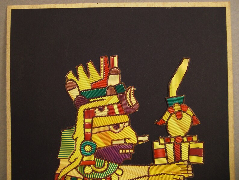 AZTEC WARRIOR priest Straw Assemblage Embroidery Like on Etsy UK