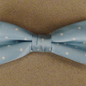 ROCKABILLY NECKWEAR BOW Tie silk twill light blue white dots Designer Adjustable 17 L X 2  in W