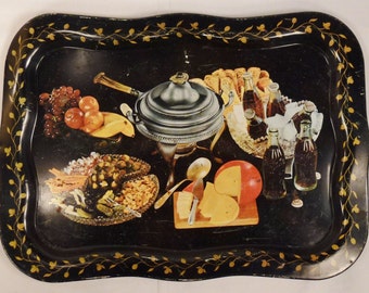 Vintage COCA COLA Food 1950s TV Tray colorido Negro fondo app 18 x 13