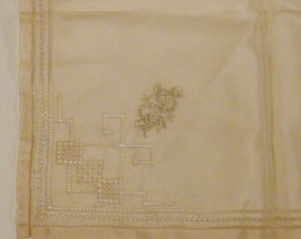 Vintage MADEIRA handkerchief Inittial G Silk Hankie Hand Embr. Wedding 12X12 Mint Beige 0pen work