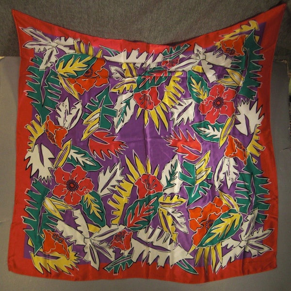 Vintage SCARF dESIGNER 1970s Ginnie Johansen USA  Silk Satin 36 X 35 Floral