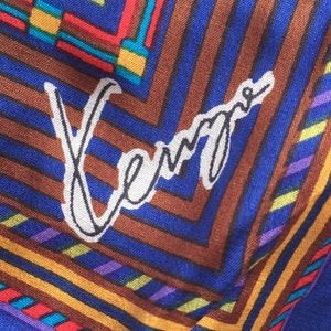 KENZO Designer, SCARF LONG Silk scarf 1970s mint, 10 X56 in. brilliant colors, Japan 1970s image 1