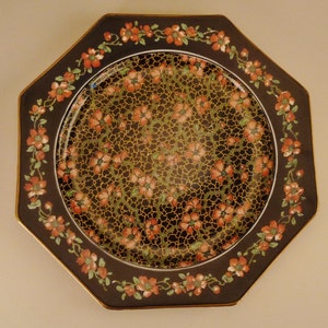 PLATE CHINTZ Crown Ducal Plate Octagonal Black and Pink 1930s England great condition