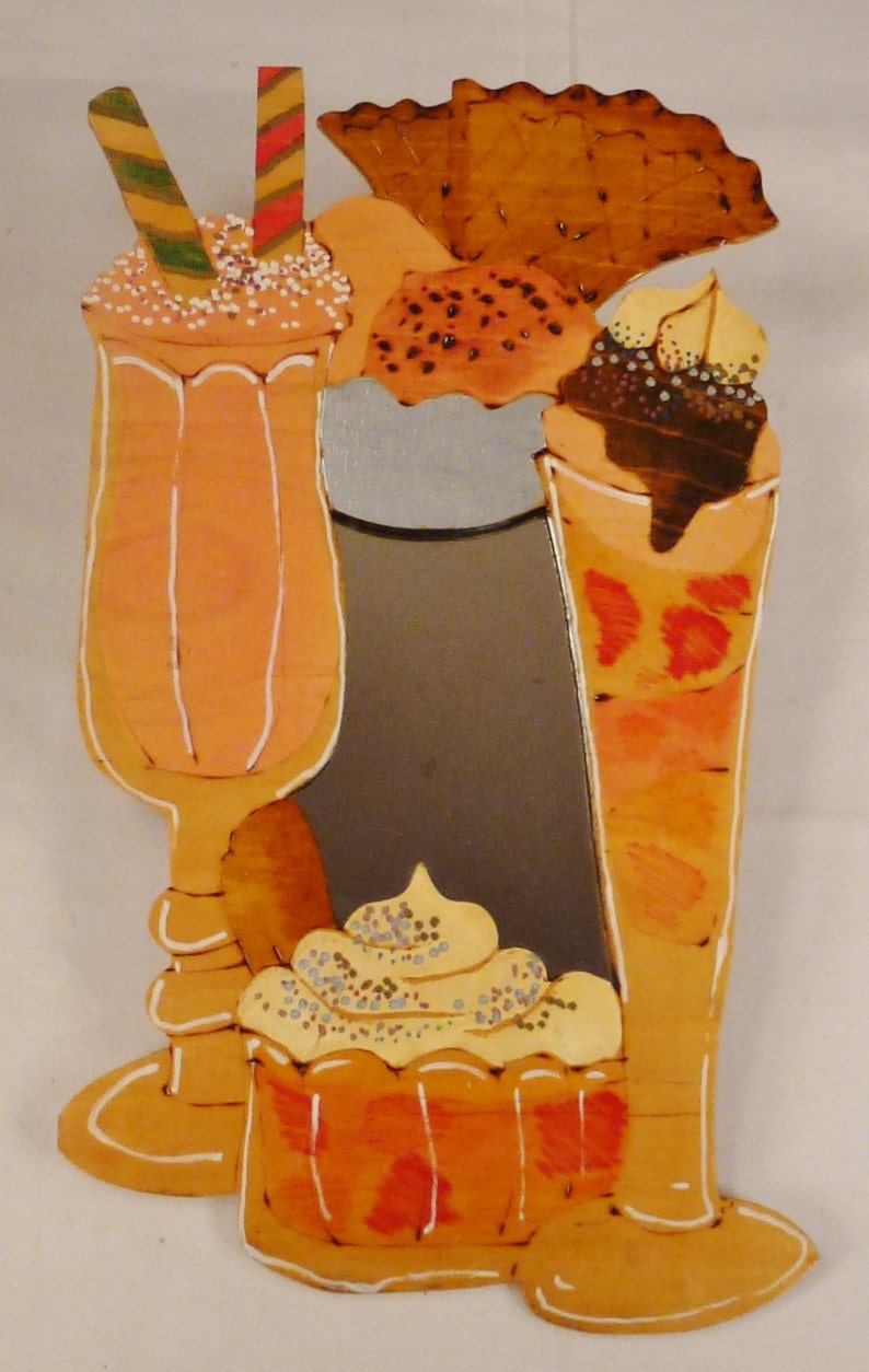 Handcrafted MIRROR Summer treats ice cream cones colorful fun ready to hang app 14x8 in image 1