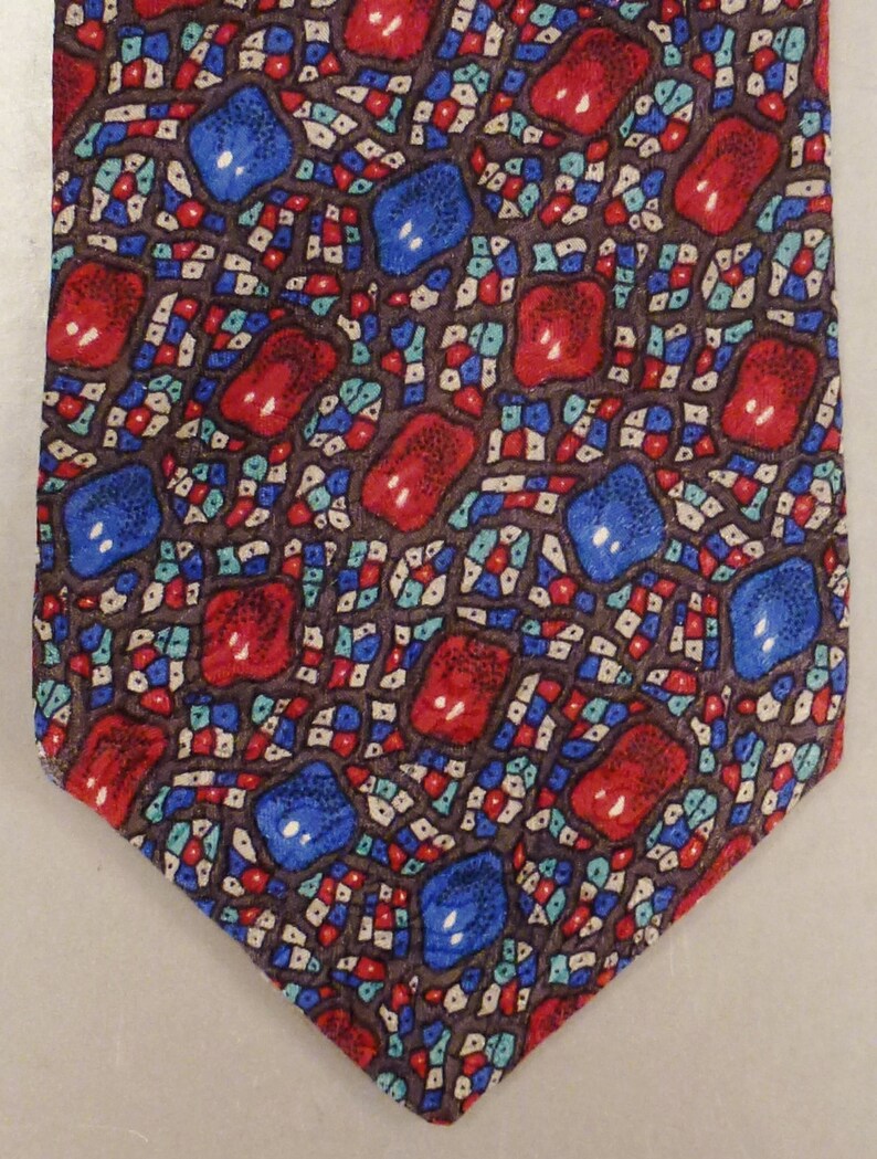 Designer Neck TIE DESIGNER JEWELS Silk handmade 1980s Dead Stock 59 x 3plus in