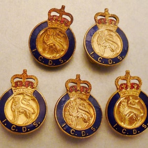 Botones de esmalte England Lions Cinco botones cubren la aplicación del Servicio de Defensa Civil Industrial 1 x 3/4 en cada tono de oro