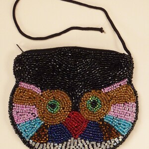 Handbeaded OWL WALLET Colorful black pink red green brown yellow glass beads 4 in x 5 in lined image 3