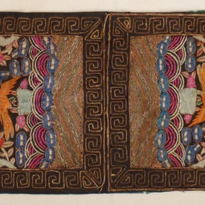 ASIAN RANK Badges, Emboidered Panels, SILK Floss Dragon Robe,  lined , 16 x 8, 1920, Antique