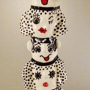 TOTEM Candleholder BABROFF Signed dogs Ceramic Handcrafted Handpainted  12 3/4  tall