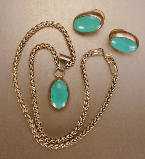 MEXICAN  TURQUOISE PARURE, Sterling silver and Tur