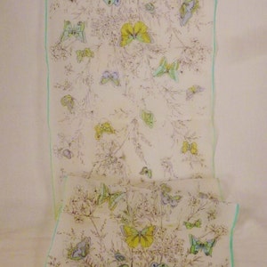 Vintage SILK SCARF BUTTERFLIES Long gauge organza 43 x 12.5 great condition Spring colors image 1