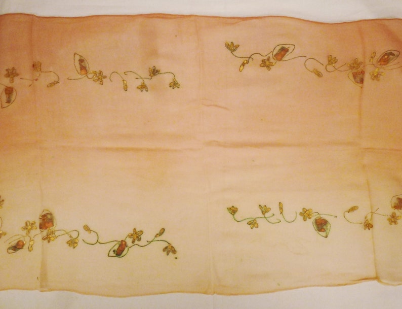 Vintage Silk SCARF VIOLETS Handpainted Copper and Gold Oganza Gauze Two tone beige Long 38X16 image 4