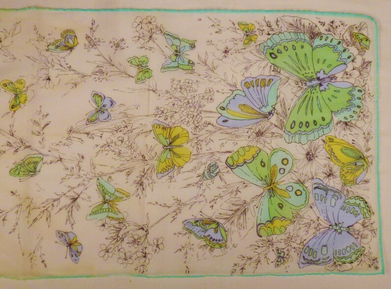 Vintage SILK SCARF BUTTERFLIES Long gauge organza 43 x 12.5 great condition Spring colors image 5