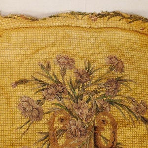 ANTIQUE FRENCH PETIT Point Needlepoint Chair Cover All silk floss threads Carnations on canvas Stunning 20 x 19 image 3