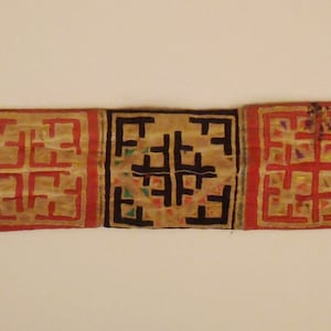 TRIBAL MIAO CHINA, Embroidered sleeve pane, textile appliquee ethnic, app 19 x 3 in,Folk Art, hill tribes