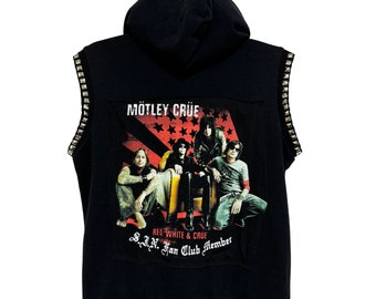 Women's Sleeveless Studded DIY Hoodie: Motley Crue Large