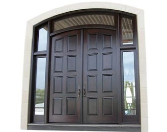 Custom Hand Made Double Entrance Exterior Door Solid Wood with Transom and Sidelights