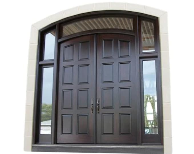 Custom Hand Made Double Entrance Exterior Door Solid Wood with Transom and Sidelights