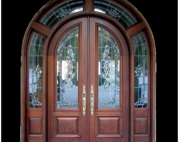 Custom Arched Double Front Door with Transom and Sidelights | Solid Wood Grand Entry | Ships to USA