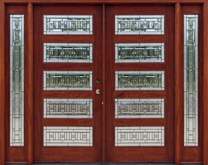 Custom Hand Made Double Entrance Door Solid Wood with Sidelights