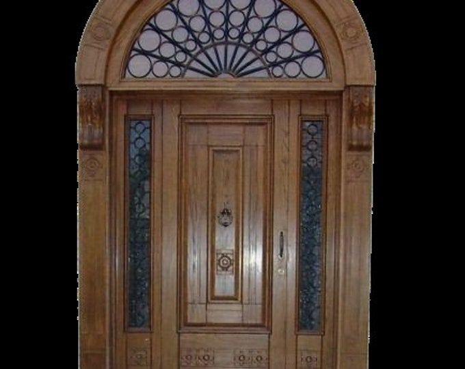 Custom Hand Made Single Entrance Door with Transom and Sidelights Solid Wood